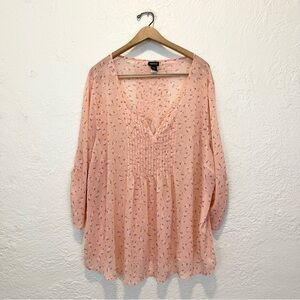 Torrid Blouse Top Pink Floral Chiffon Pintuck Pleat 4X